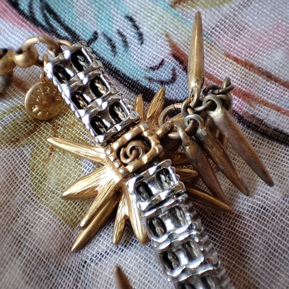 Oxidized Antique Brass Tone J. Crew Fireworks Firecracker Bracelet Spikes Stones - Picture 9 of 13